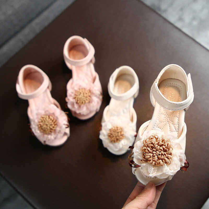 Sandalias de encaje Floral para niñas pequeñas, zapatos de cuero de princesa para fiesta, zapatos de vestir de boda