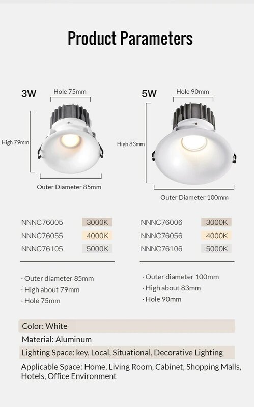 LED النازل 3 واط 5 واط القرن نوع LED مصباح السقف 220 فولت 230 فولت 240 فولت إضاءة داخلية الأصفر محايد الأبيض LED بقعة الإضاءة