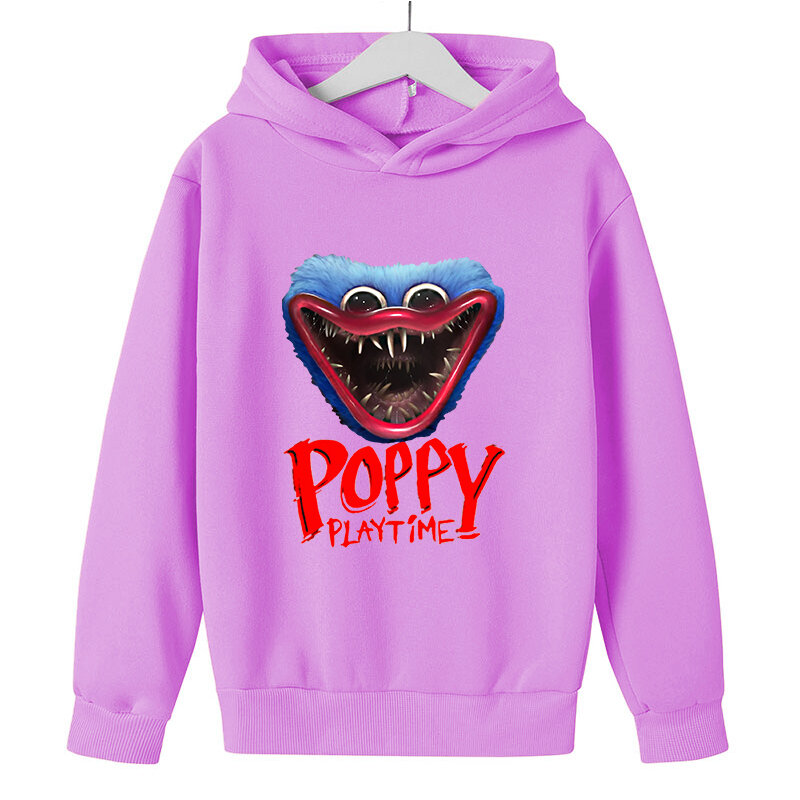 4-12Y Kaus Waktu Putar Poppy Hoodie Game Horor Huggy Wuggy Kartun Streetwear Anak Laki-laki/Perempuan Pullover Besar Olahraga Top Autu
