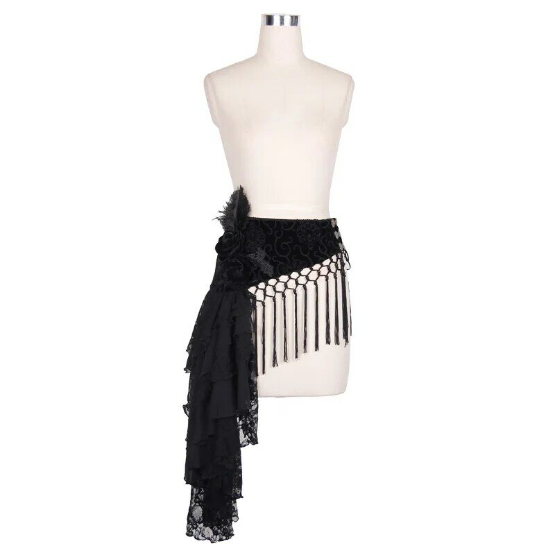 D.F-cinturón gótico Steampunk para mujer, cinturón con patrón gótico de alta calidad, cinturón negro adelgazante con borlas y plumas
