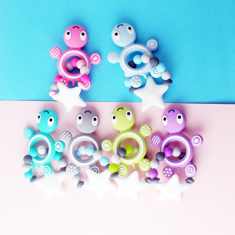 New!!Silicone Baby Teether Bracelet BPA Free Silicone Beads Turtle Teether Food Grade Silicone Teether Newborn Gifts