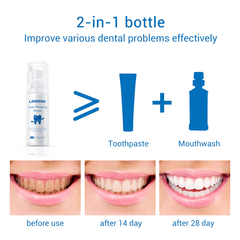 LANBENA Teeth Whitening Mousse Toothpaste  Fresh Shining Bad Breath Teeth Cleaning Tooth-Cleaning Tooth Dental Tool