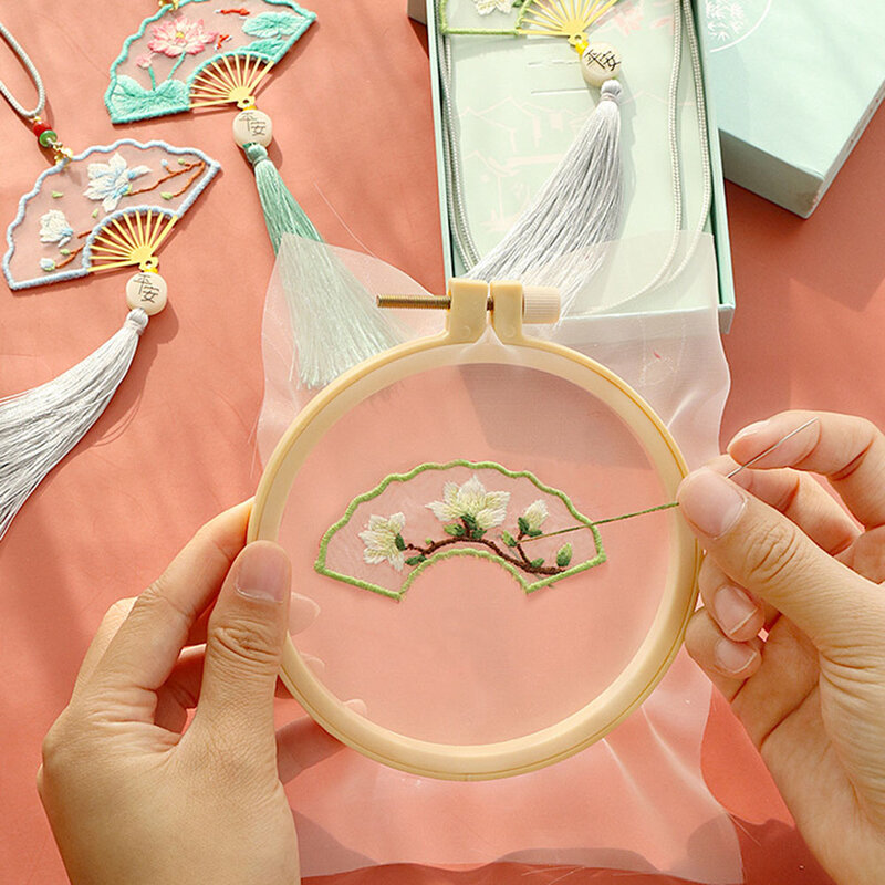 DIY Bookmark Fan Shaped Vintage Chinese Flowers Needlework Creative Handmade Gift Bookmarks And Needle Punching Embroidery Kit