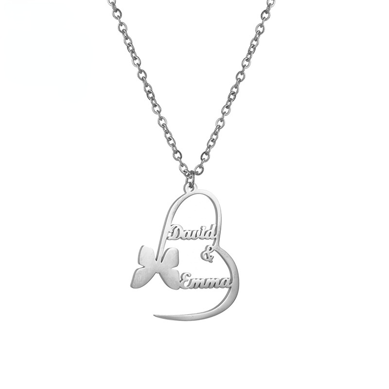 Collana con nome cuore personalizzato pendenti personalizzati in acciaio inossidabile farfalla lettere personalizzate catena clavicola gioielli per donna