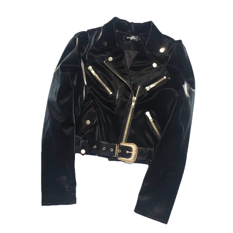Jaqueta de couro falso feminina, jaqueta de marca para motocicleta outono e inverno 2020