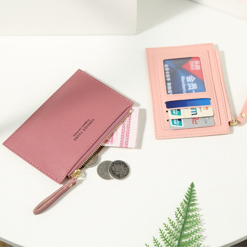 Męskie damskie PU Zipper Cash ID Card etui na karty kredytowe portfel Pure Color Mini biznesowe etui na karty wizytownik prezent świąteczny