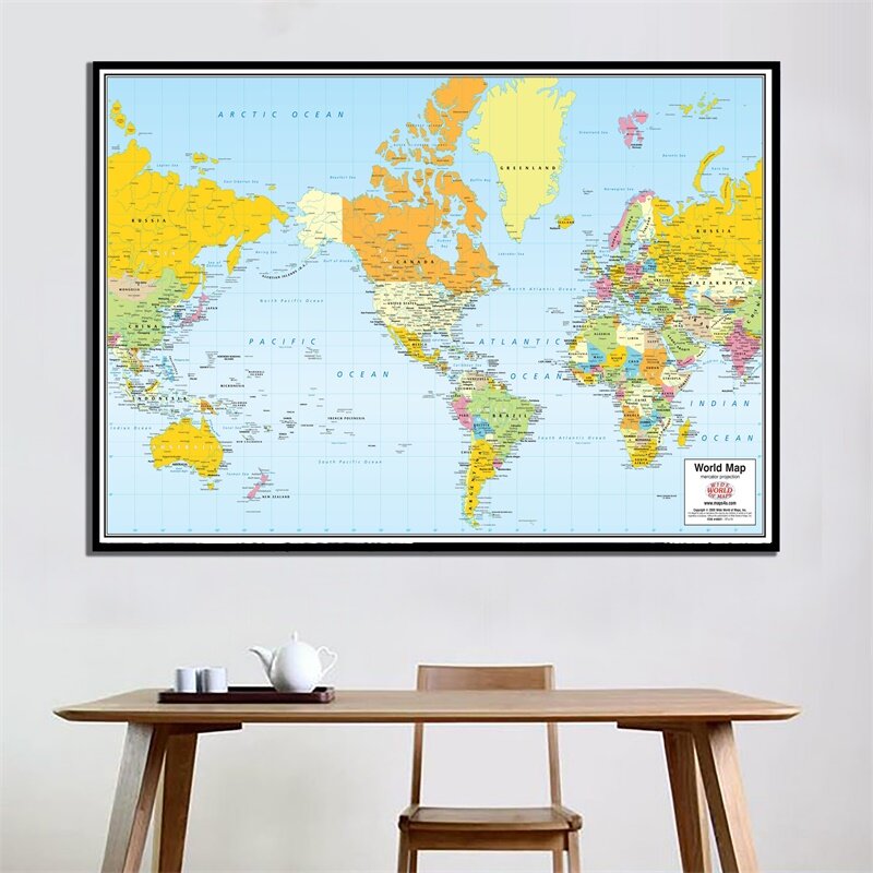 Decoração do mapa mundi a2, versão 2005, poster de parede sem moldura, mapa personalizado, sala de estar, adesivos de parede para casa, pintura decorativa