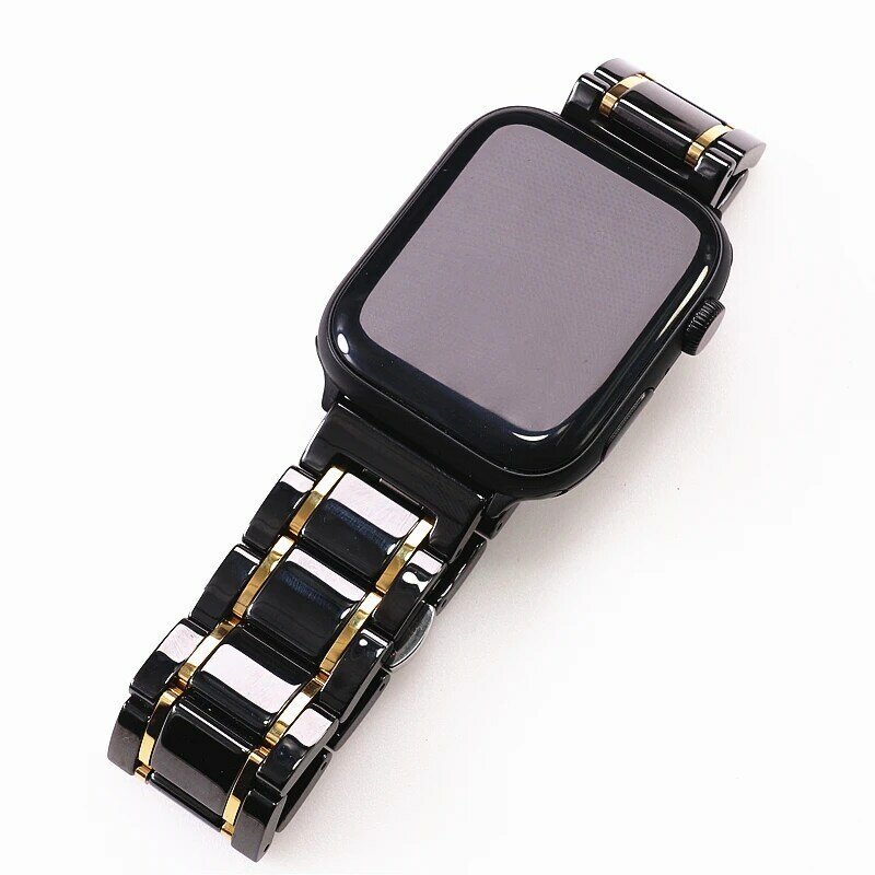 Luxe Gladde Band Voor Apple Horloge 6 5 44Mm 40Mm Iwatch 7 Se 41Mm 45Mm Keramische roestvrij Stalen Band Armband Armband Riem