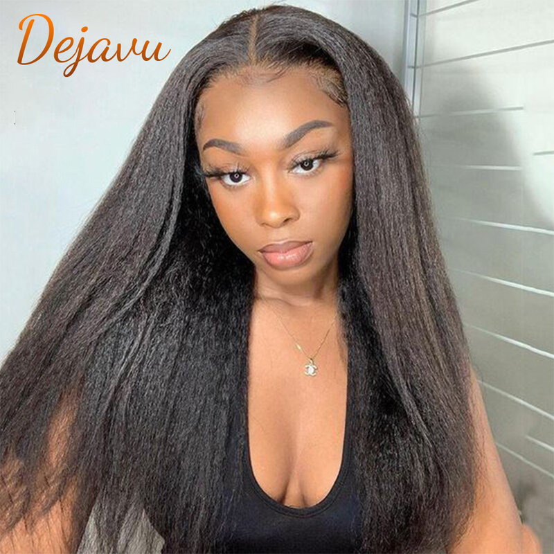 Kinky Straight Wig 13x4 Kinky Curly Wig Lace Front Human Hair Wigs 24 Inch  PrePlucked Light Lace Brazilian Remy Hair For Women