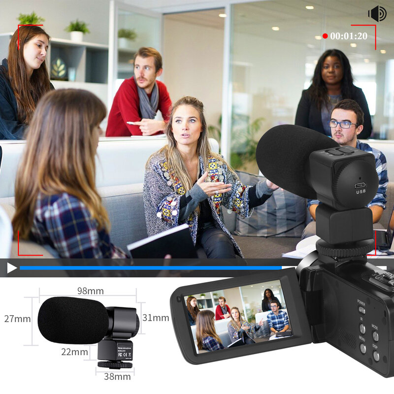 กล้องวิดีโอดิจิตอลไมโครโฟน Professional 4K กล้องวิดีโอสำหรับสตรีมสด WiFi Vloger Youtube Night Vision 48MP การถ่ายภาพ