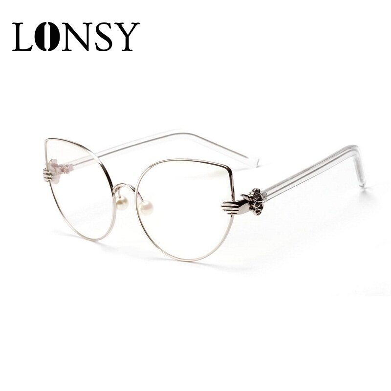 LONSY New Cat Eye Metal occhiali da vista da donna montatura per occhiali Fashion Brand Computer occhiali da vista montatura Blu Lens occhiali da sole retrò