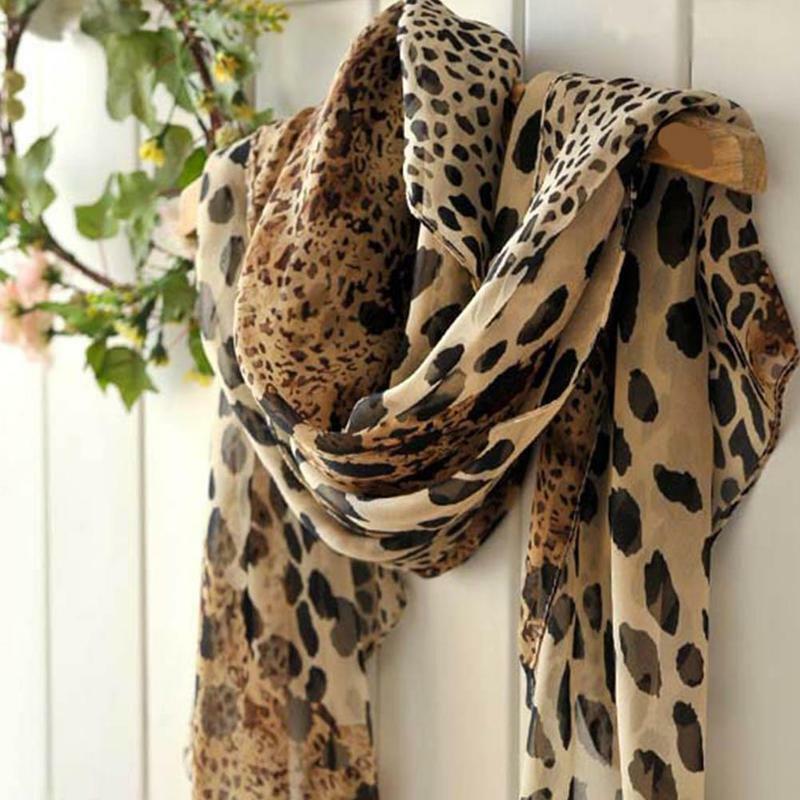 Lady Shawl Silk Chiffon Scarves Leopard Print Shawl 20cm All-match Lady Soft Scarf Long Soft Wrap Women Spring Autumn Scarf
