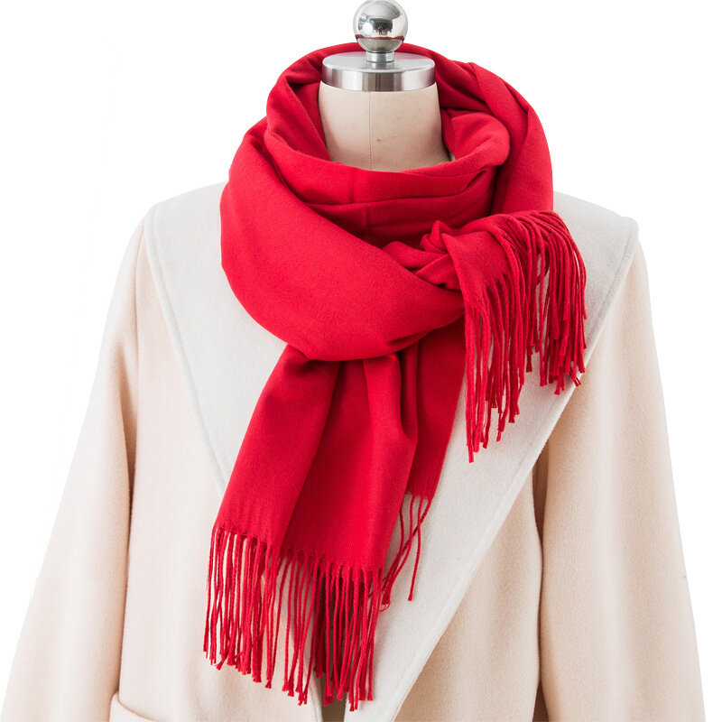 Scarf Women Autumn and Winter Chinese Red Imitation Cashmere Wool Red Shawl Luxury Brand Unisex Scarf Double-sided Solid Scarf