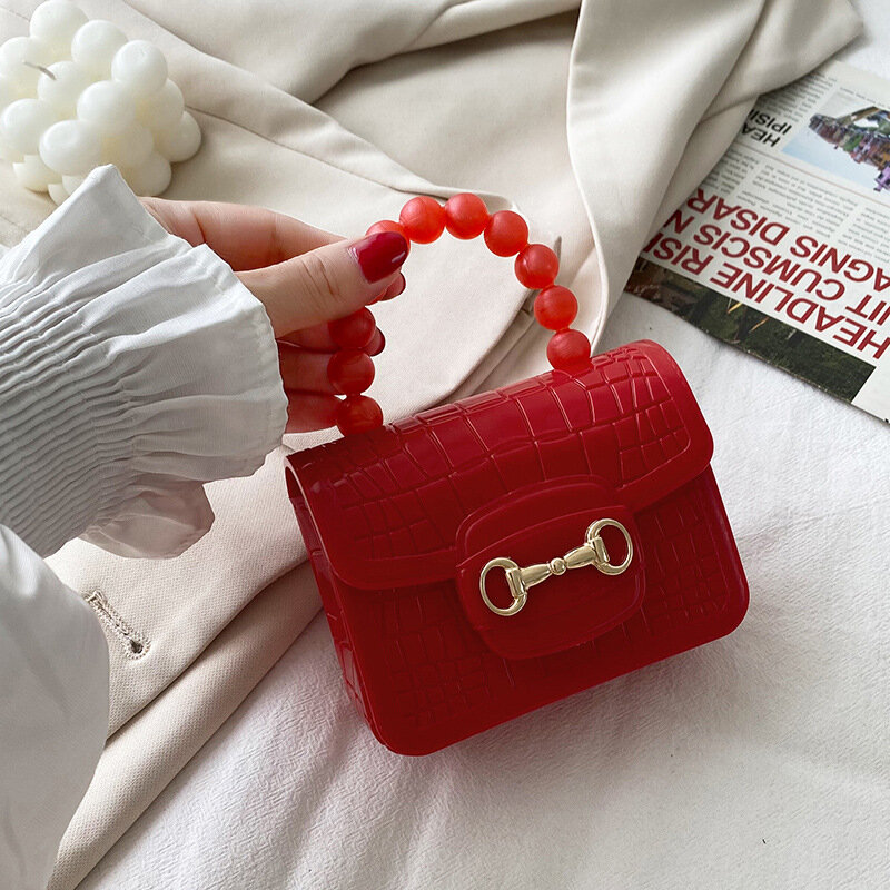 Mini sacs à main à bandoulière en PVC, porte-monnaie Crocodile motif perle, sac à main en plastique petite chaîne gelée pour filles, vente en gros
