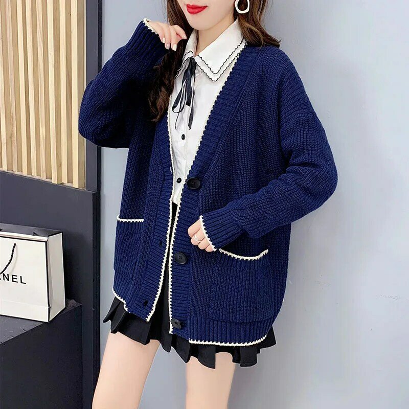 Новинка Осень-зима 2021, женский свободный небольшой вязаный кардиган в Корейском стиле, однобортный Универсальный свитер, куртка