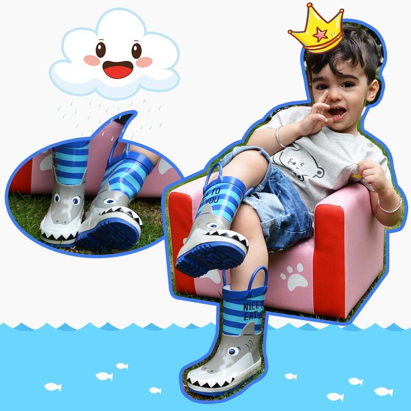 KushyShoo – bottes de pluie en caoutchouc pour enfants, imperméables, imprimé requin, dessin animé 3D, pour garçons