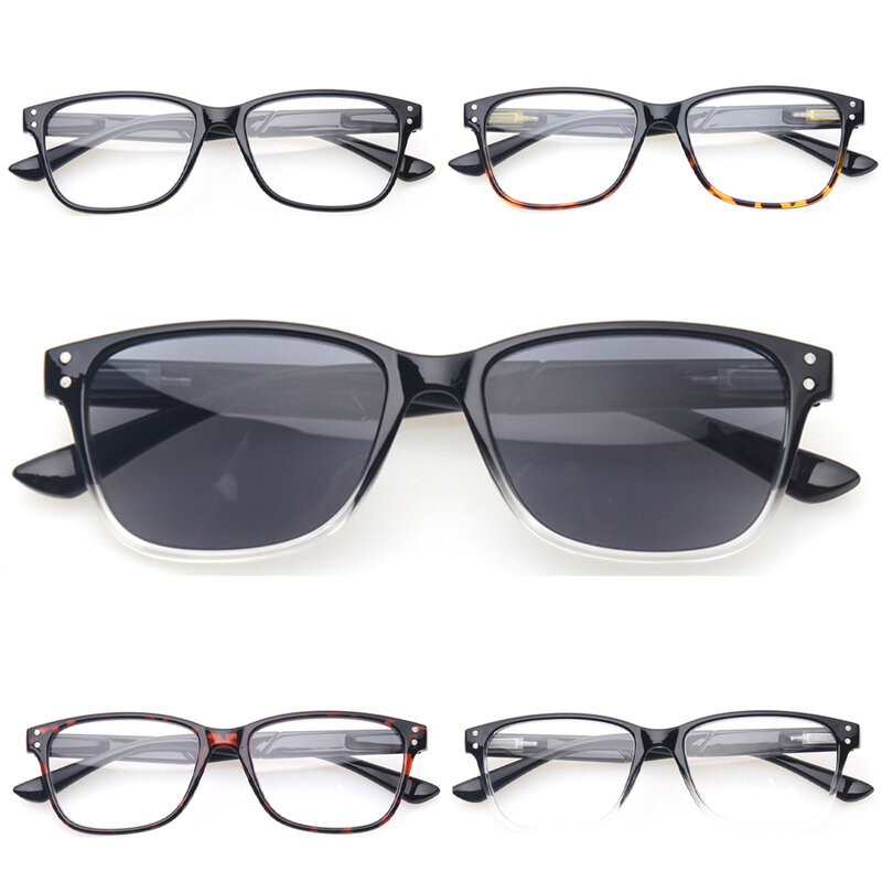 Turezing 4 Pack Reading Glasses 스프링 힌지 직사각형 리더 안경 남성과 여성 장식 안경 선글라스 포함