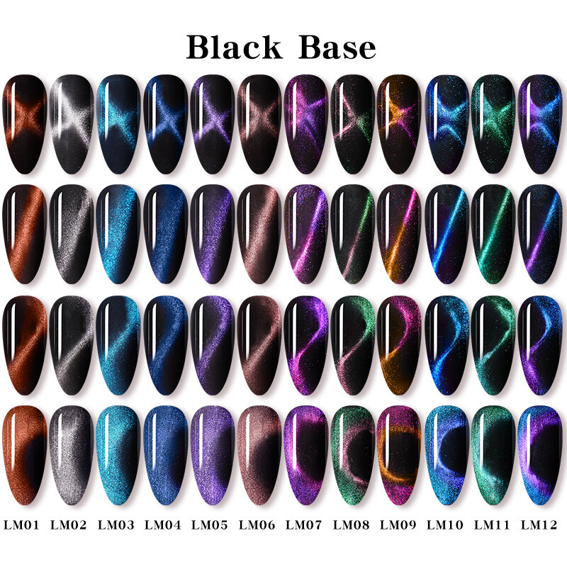 LEMOOC-esmalte de uñas magnético, Gel holográfico para uñas, UV, LED, lacas, brillo brillante, Base negra, necesita gato