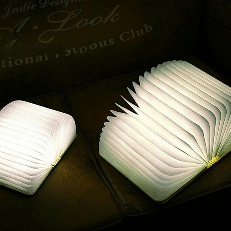 Forme de livre en bois pliable LED lampe de bureau décor lumière blanche chaude 