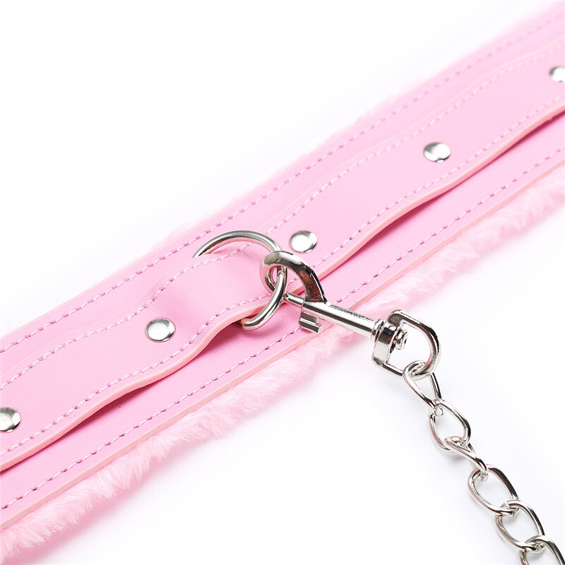 Sexy Pink PU Leather Chain Collar with Leash BDSM Bondage Fetishs Collar Adult Lingerie Sex Accessories for Woman Jeux Sexuel