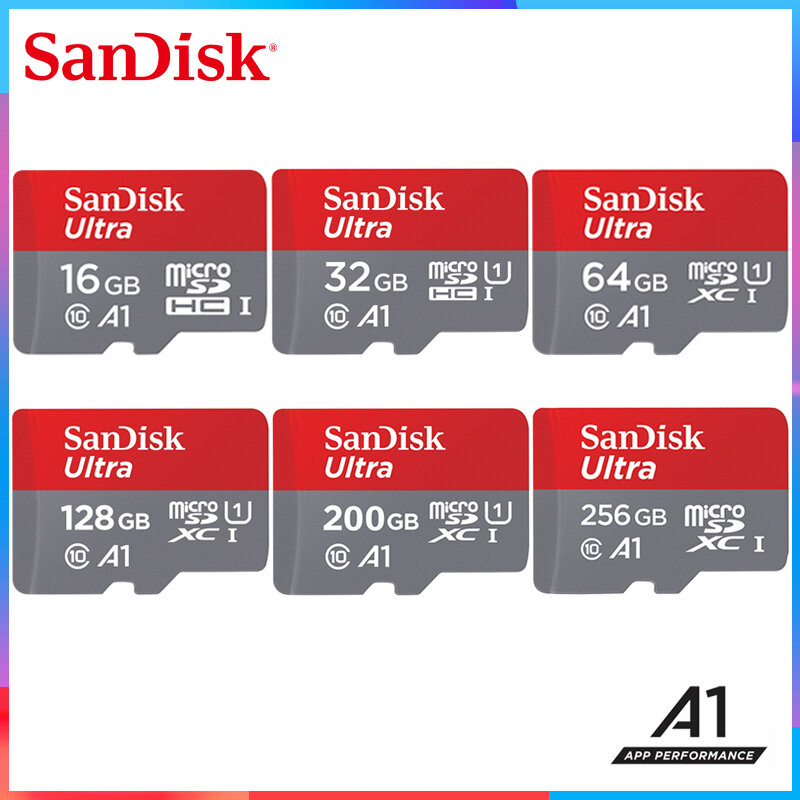 Двойной Флеш-накопитель SanDisk Ultra карты памяти 200 ГБ 128 ГБ, 64 ГБ, UHS-I A1 microSD карта, карта памяти Micro SD 32 Гб оперативной памяти, 16 Гб встроенной памят...