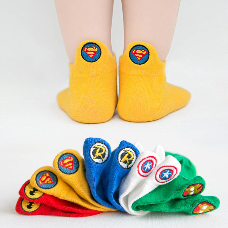Calcetines transpirables con bordado de dibujos animados para niño y niña, medias de malla Multicolor de algodón para primavera y verano, para 1-12T, 5 par/lote