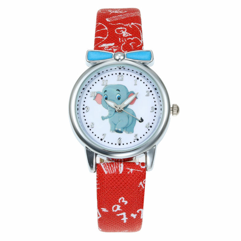 Reloj de pulsera de cuero para niños y niñas, pulsera de cuarzo con diseño de elefante bonito, marca de moda, a la moda