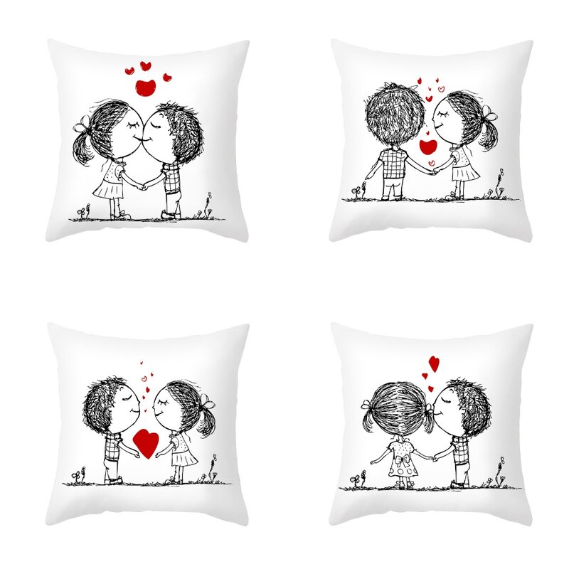 Sarung Bantal Pasangan Dicetak 45X45Cm Dekorasi Hari Valentine Sarung Bantal Sofa Hari Kasih Sayang untuk Dekorasi Pernikahan Valentine