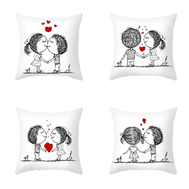 Funda de cojín estampada para parejas, decoración para el Día de San Valentín, funda de almohada para boda, decoración de San Valentín, 45x45cm