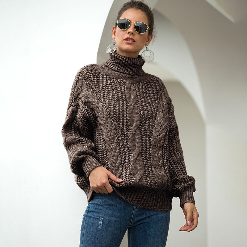 인기 판매 여성 터틀넥 트위스트 니트 긴 소매 따뜻한 스웨터 가을 겨울 미니 드레스 두꺼운 풀오버 레트로