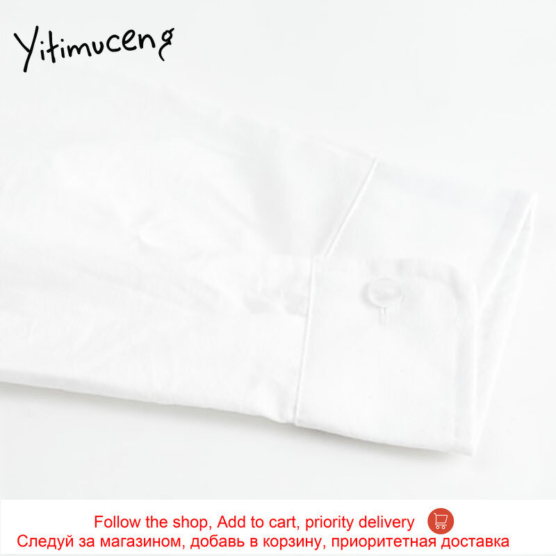 Yitimuceng-بلوزة نسائية بيضاء بأزرار ، قميص فضفاض عادي ، أكمام طويلة ، ياقة مقلوبة ، صدر واحد ، بلوزة غير رسمية ، ربيع 2021