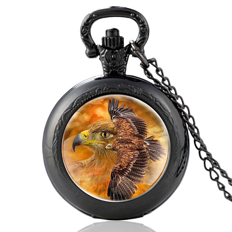 Reloj de bolsillo de cuarzo con águila voladora antigua para hombre y mujer, colgante de bronce Vintage, collar, joyería, regalos
