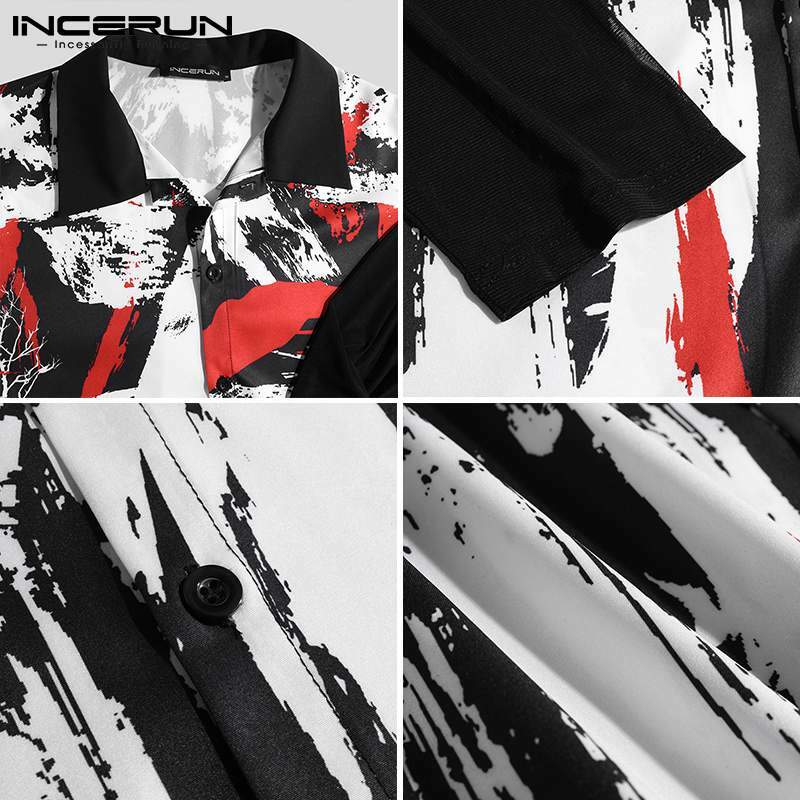 INCERUN-camisetas de manga larga para hombre, camisa Sexy de malla transpirable que combina con todo, con estampado Irregular, S-5XL, 2021