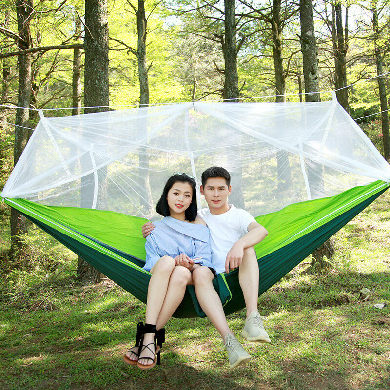 Camping Hammock with Mosquito Net Portable Hammocks Lightweight Nylon with Tree Straps for Outdoor QP2