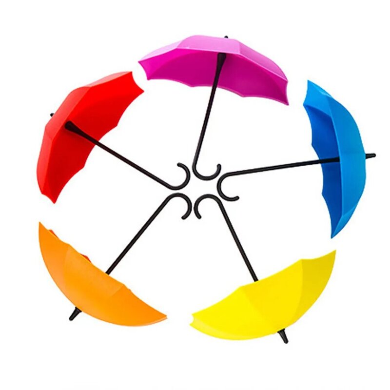 6Pieces/set Wall Sticker Hook Of Cute Umbrella Wall-mounted Keychain Wall-mounted Hook Storage Box Storage Hook Towel Hook