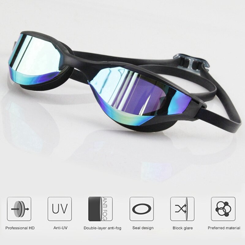 Очки для плавания с защитой от запотевания, регулируемые водонепроницаемые силиконовые очки с УФ-покрытием, очки для взрослых, профессиона...
