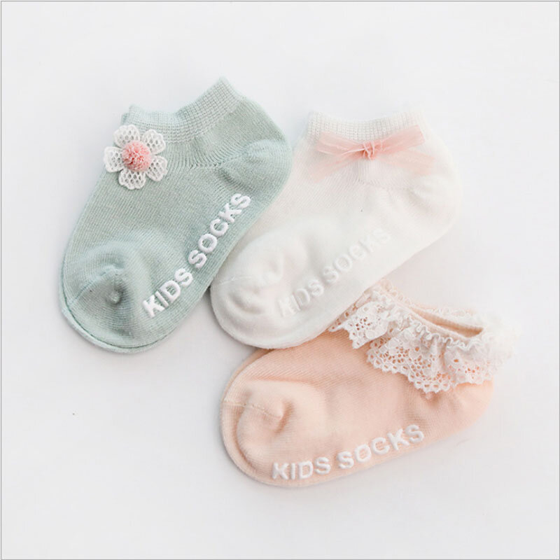 3 пар/лот носочки для девочки из хлопка на весну и лето, носки для новорожденных Детские носки-тапочки носки-башмачки для детских носков, хло...