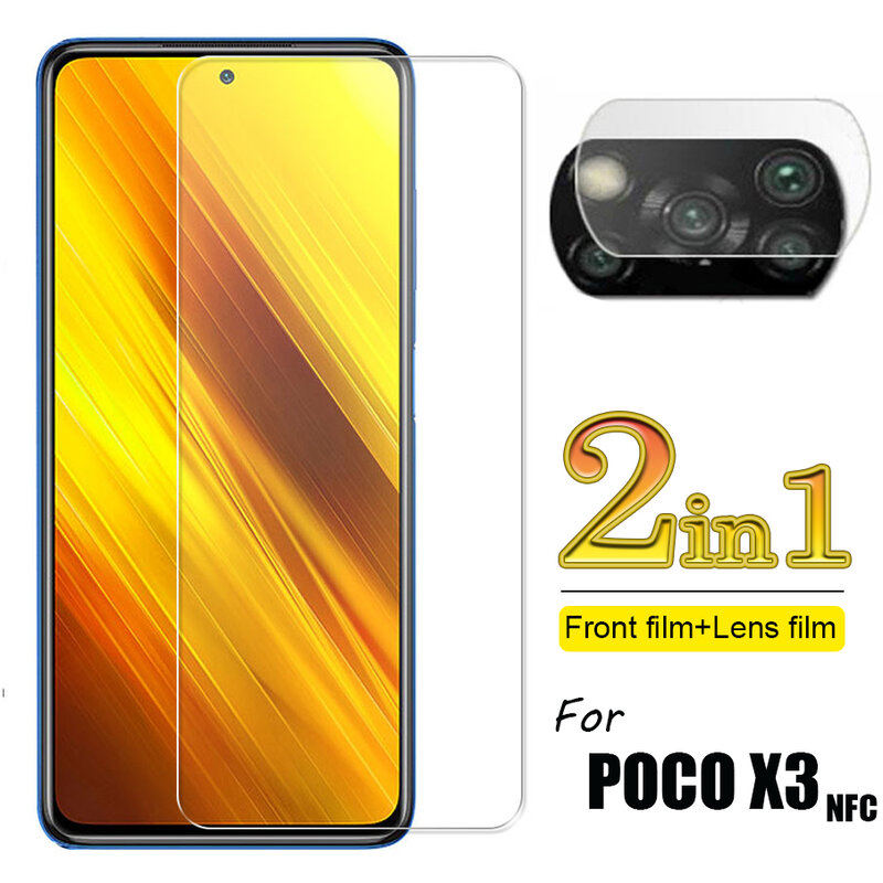 Poco X3 전면 스크린 및 카메라 렌즈 용 2-in-1 유리 Poco X3 용 강화 유리 화면 보호기 샤오미 Poco X3 NFC 화면 보호기