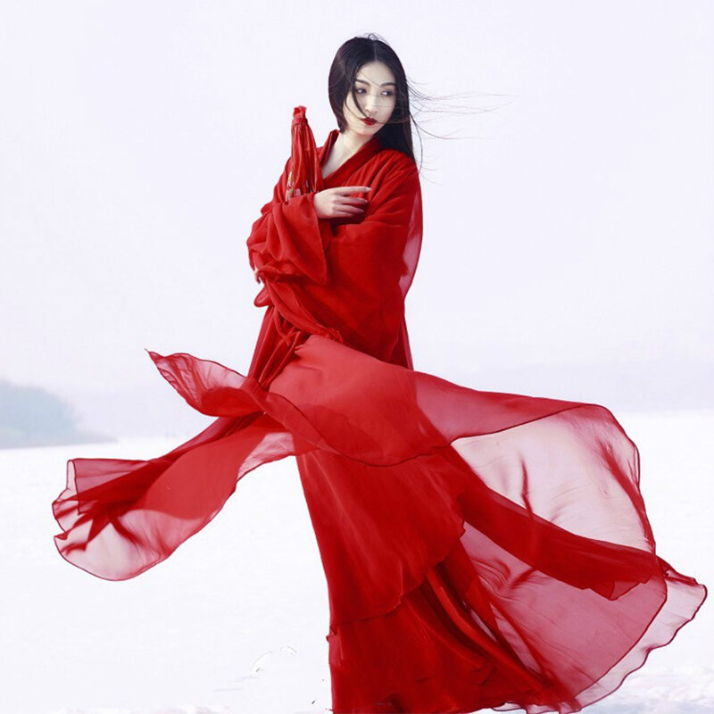 Traje chino antiguo, ropa de mujer, trajes de baile tradicional de la diosa Tang Hanfu, vestido de hada folclórica, trajes de Hanfu rojo