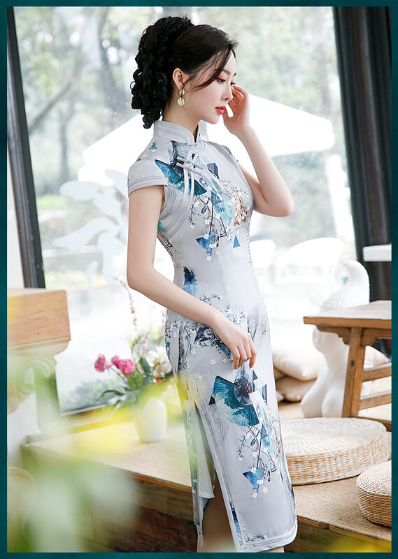 Mujer Vestido Boda Cheongsam Vestido Chino Floral Estampado Casual Cuello Alto