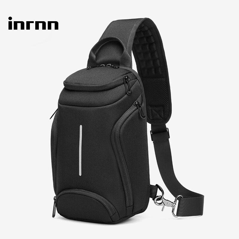 inrnn Multi-layer Men Chest Bag Mens Waterproof Oxford Sling Messenger Bags Short Trip Chest Pack Male USB Charging Shoulder Bag