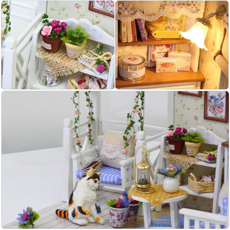 Casa de muñecas en miniatura DIY casa de muñecas 3D Kit de muebles de madera con luz LED casa de muñecas con muebles Mini casa niños juguete