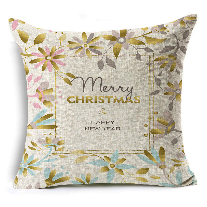 Feliz funda de cojín de Navidad, 45x45, funda de algodón de lino para sofá, fundas de almohada