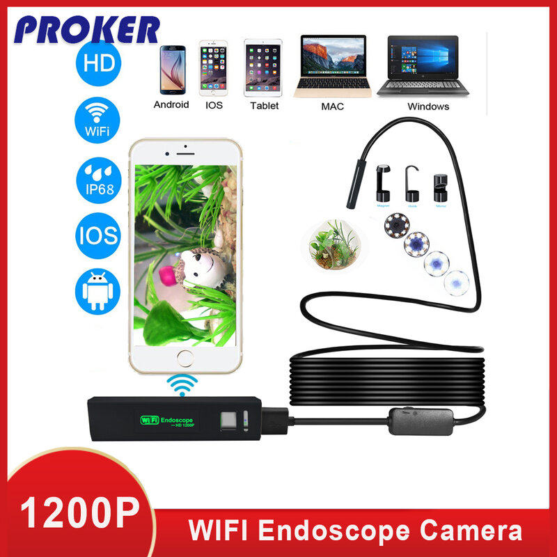 1200P WIFI Endoscope Camera Waterproof  Inspection Camera 8mm USB Soft Wire Endoscope Borescope For Android PC IOS