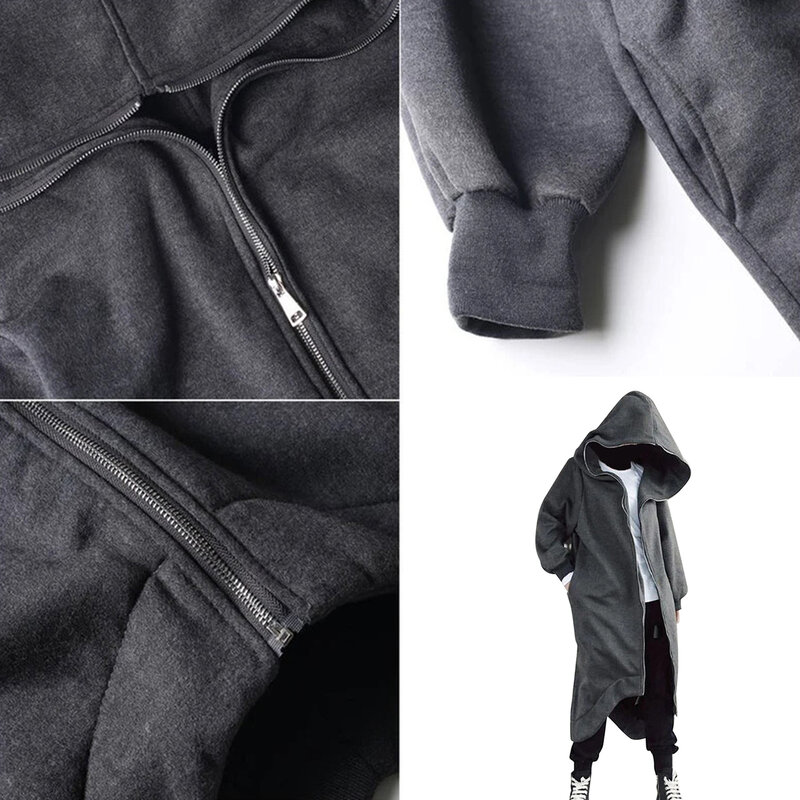 Nazgul-abrigo largo con capucha de manga larga para hombre y mujer, sudadera con forro polar y cierre de cremallera, NYZ Shop