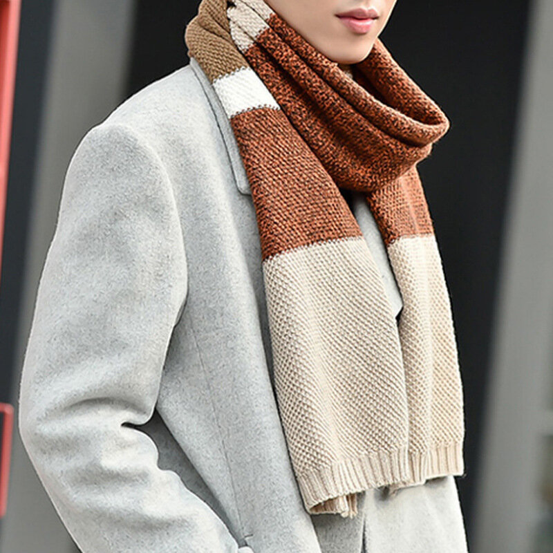 2021 겨울 따뜻한 롱 니트 스카프 남자의 한국 패션 새로운 양모 저지 컬러 격자 무늬 야생 두꺼운 스카프 소년 학생 일치
