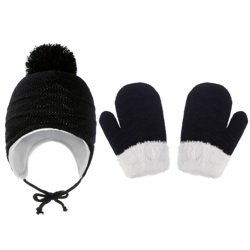Guanti per cappello a maglia per protezione dell'orecchio caldo per bambini invernali set europa America trecce tinta unita stile bambini cappelli per bambina