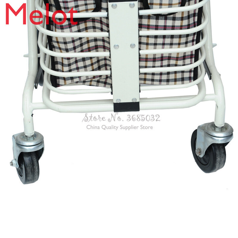 Last One Cheap Elderly Scooter Folding Shopping Cart with Seat Four-wheeled Grocery Shopping Cart Push Trolley Storage Bags