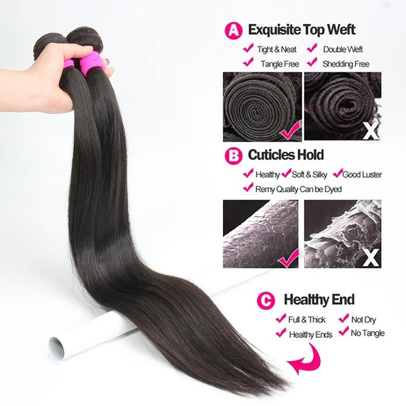 Straight Bundels Met Frontale 30 32 34 Inch 13X4 Transparant Kant Braziliaanse Remy Human Hair Weave 3 4 bundel Sluiting Extension