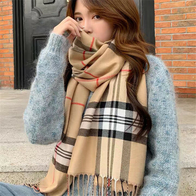 Женский шарф, осенне-зимние модели, очень большая шаль в британском стиле, кашемировые шарфы для влюбленных, клетчатые толстые шарфы с кисто...